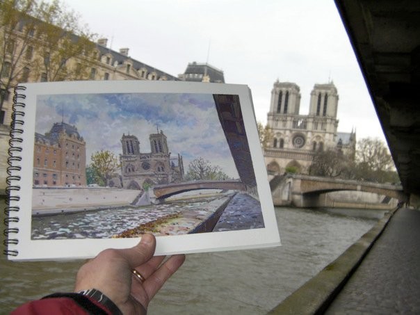 Notre Dame gouache 9x12"