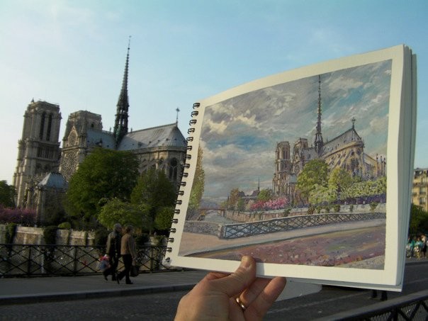 Apse View Notre Dame gouache