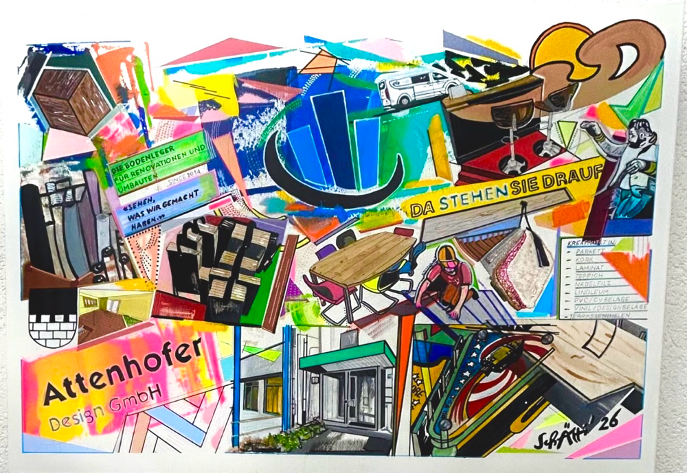 Attenhofer Design GmbH. Die Bodenleger. Ebmatingen/ZH.   100x70 cm / Acryl/Acrylstifte/Tinte