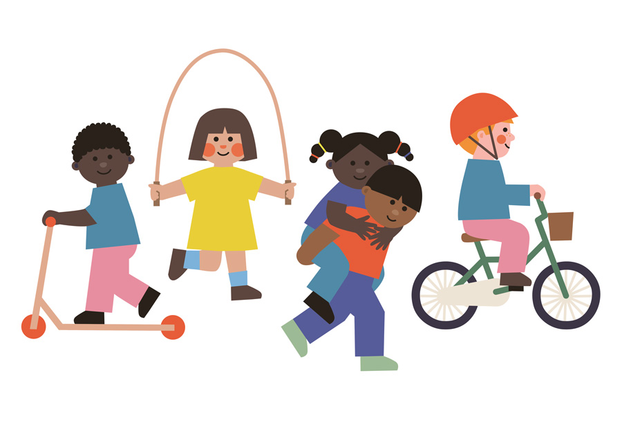 Julia Matzke Illustration Berlin Kinderbuch Bewegung Schulbuch divers schwarze weiße Kinder Character Design