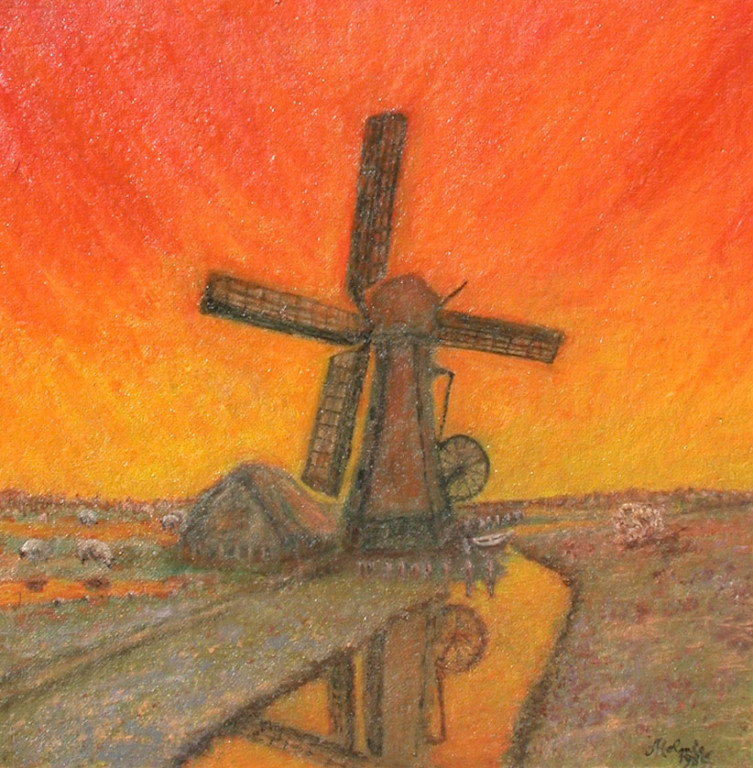 Windmühle im Abendrot *1989 #55x55cm //gerahmt