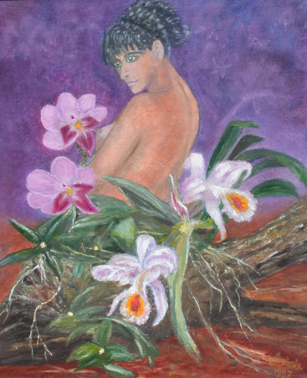 Dame in Orchideen *1997 # 60x50cm