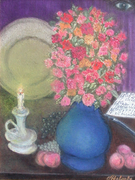 Stilleben mit Blumenstrauß in kobaltblauer Vase *2005 #48x40cm // gerahmt