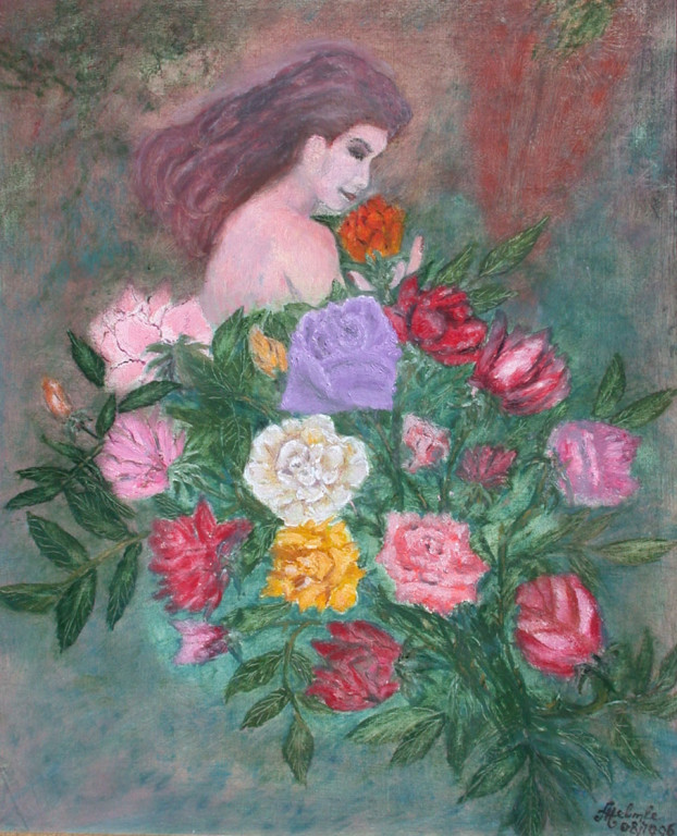 Dame mit Rosen *1996 # 65x55cm