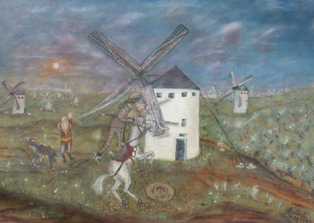 Don Quijote & Sancha Panza - Windmühlenkampf *1996 # 50x70cm
