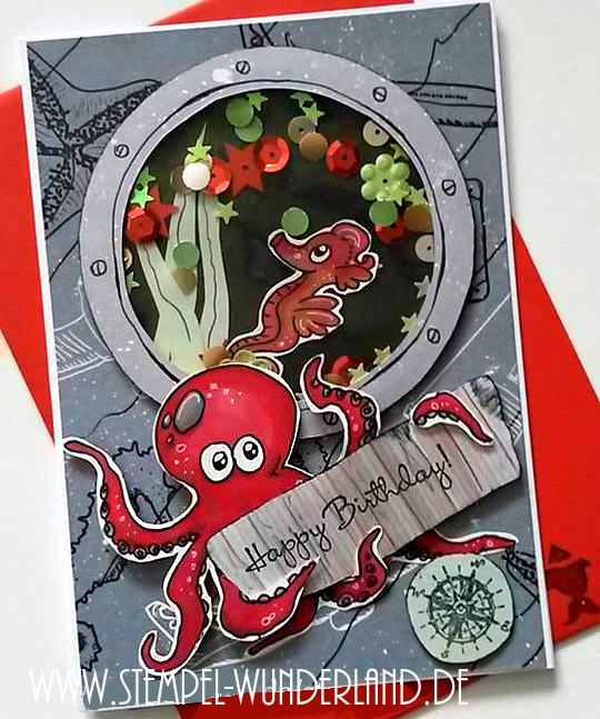 Digi Stamp Digitaler Stempel Unter dem Meer Wasser Oktopuss Krake Seepferdchen Seepferd Bullauge handgemacht von www.stempel-wunderland.de