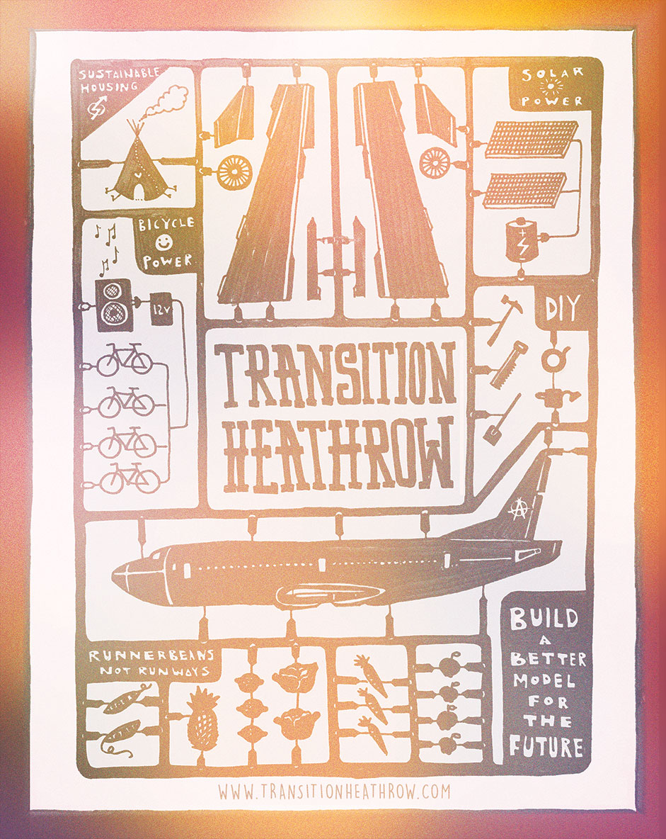 For the eco community "Transition Heathrow", a land squat against airport expansion which promotes sustainable living. Eight years still going strong! 2014