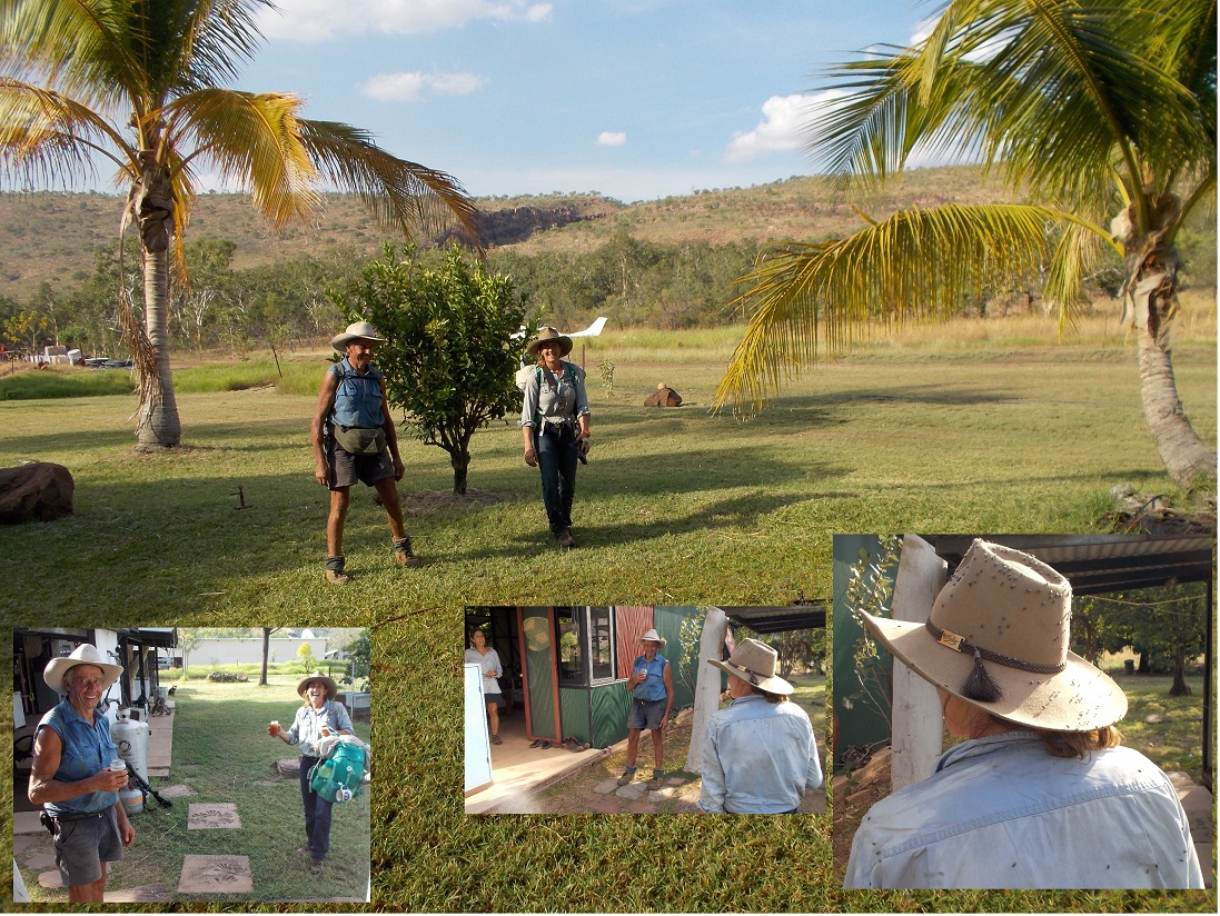 No flies on Gwen; only on her hat! - Ray and Gwen enjoy a ‘Kachana Gold’ after a four-day walk from El Questro