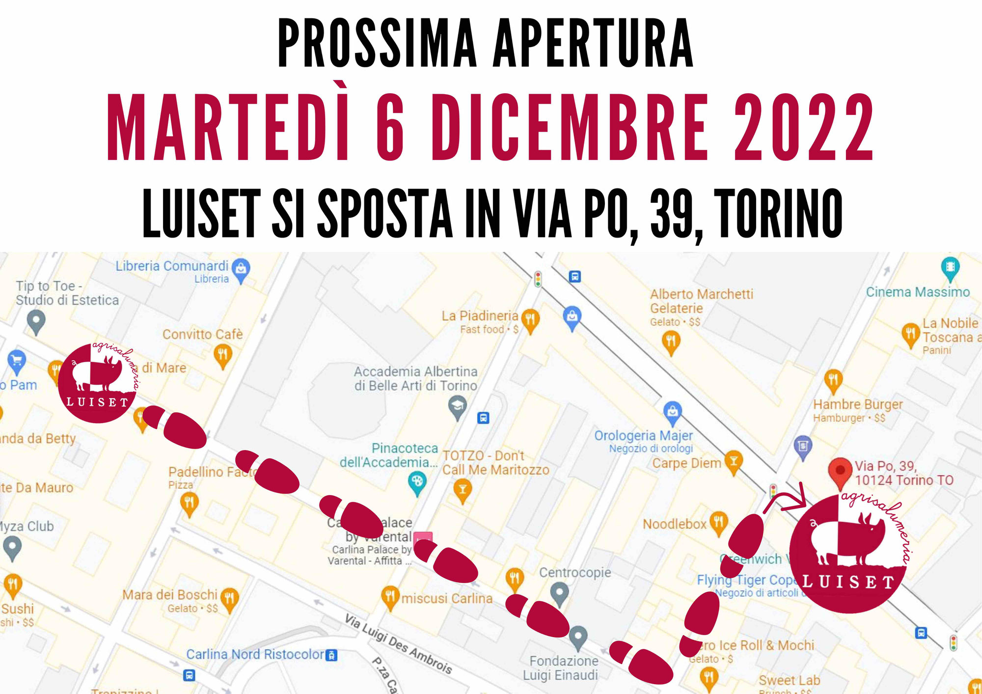 Luiset si trasferisce in via Po 39 a Torino: nuova sede, stessa passione