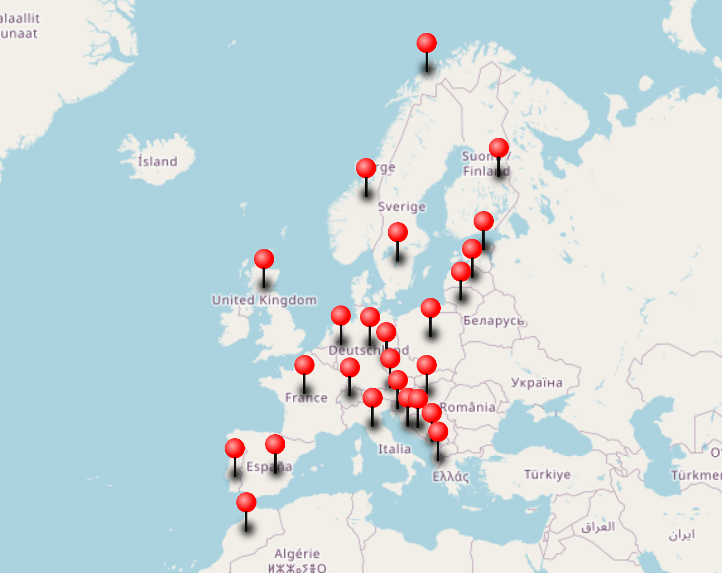 Alle unsere Reiseländer auf einer Karte: