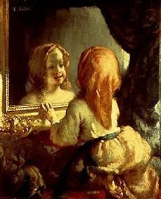J.F.Millet.   Henriette Herbert se regarde dans le miroir.   Huile
