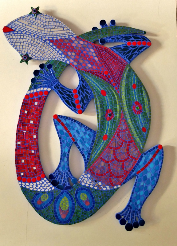 "GECKO" BIJOU DE JARDIN 120cm X 60 cm. PÂTE DE VERRE ET MIROIR