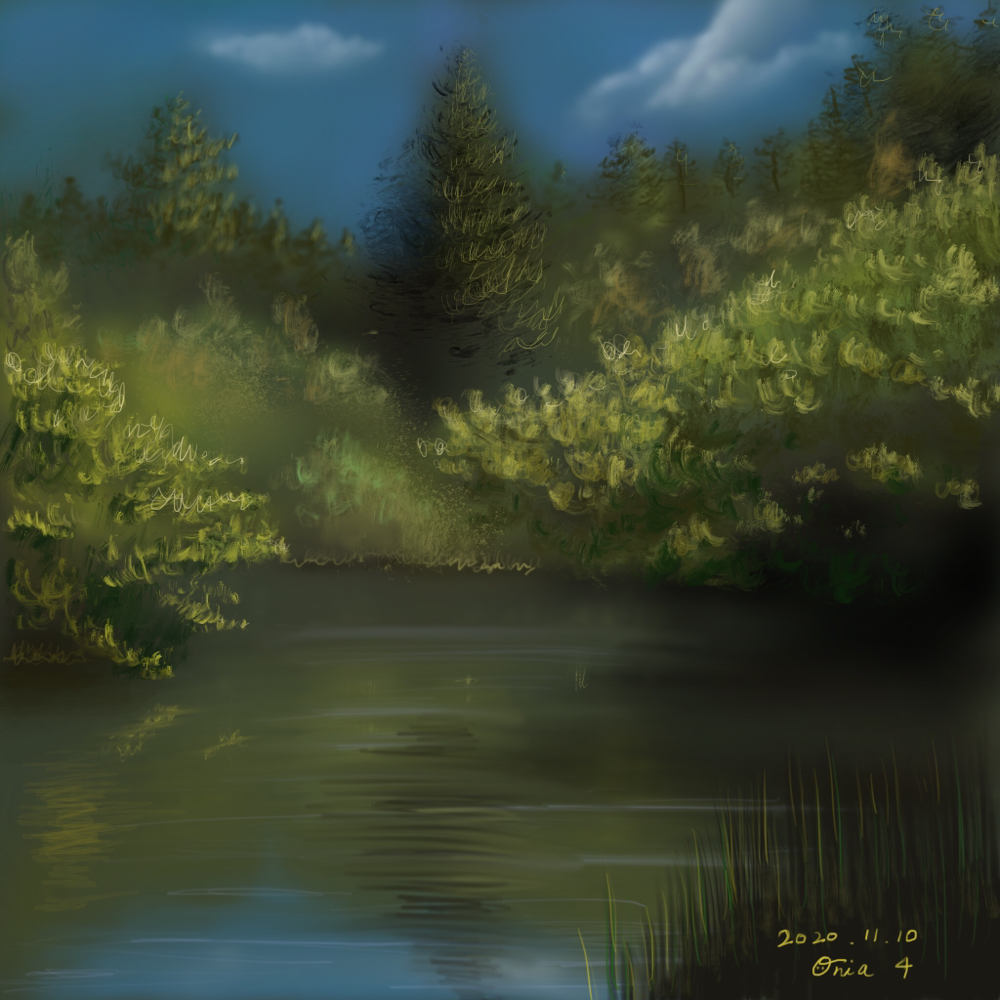 毎日絵を描いていく4日目「森と池」