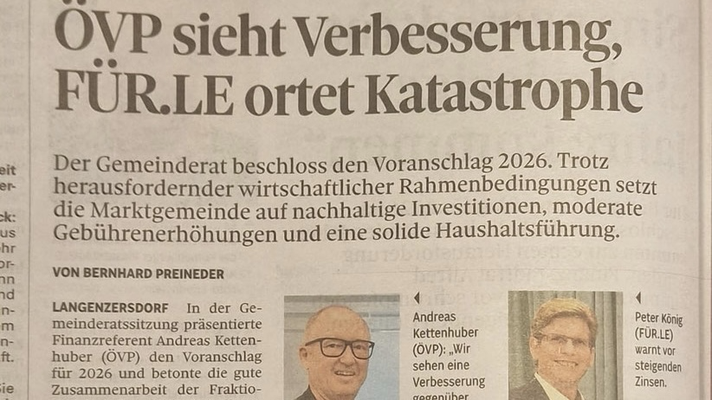 NÖN Bericht über die finanzielle Situation in Langenzersdorf