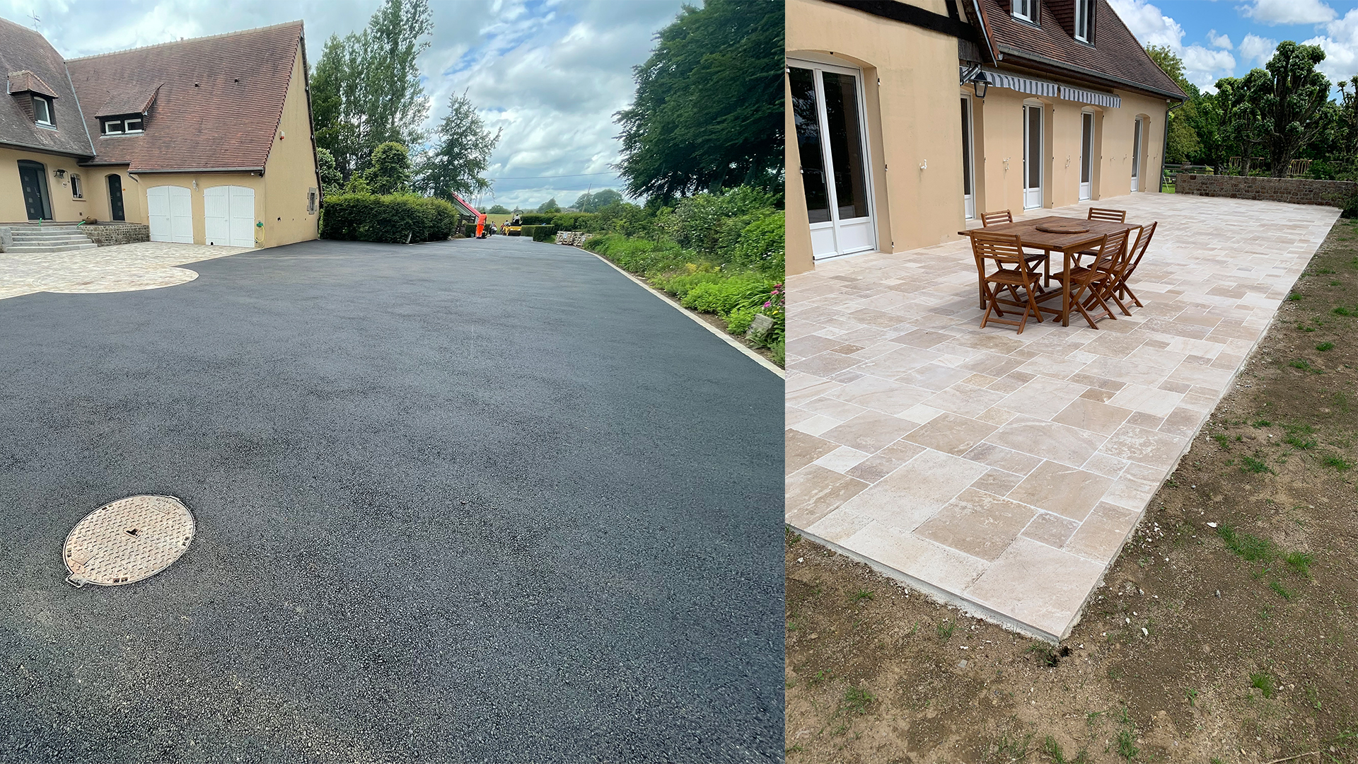 L’aménagement d’une cour et d’une terrasse à La Ferté Macé.