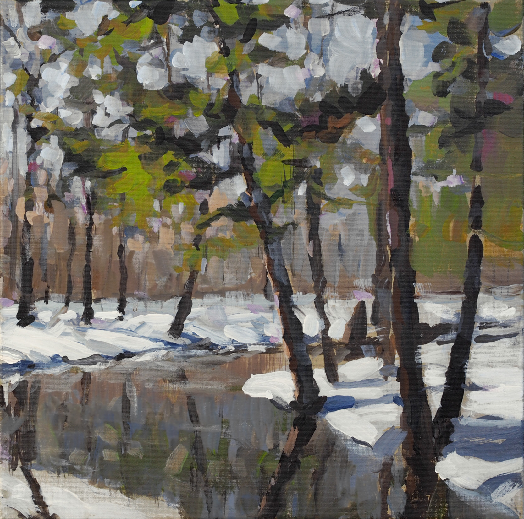 Winter-Bach-Landschaft, 2020, 40 x 40, Acryl a. L.