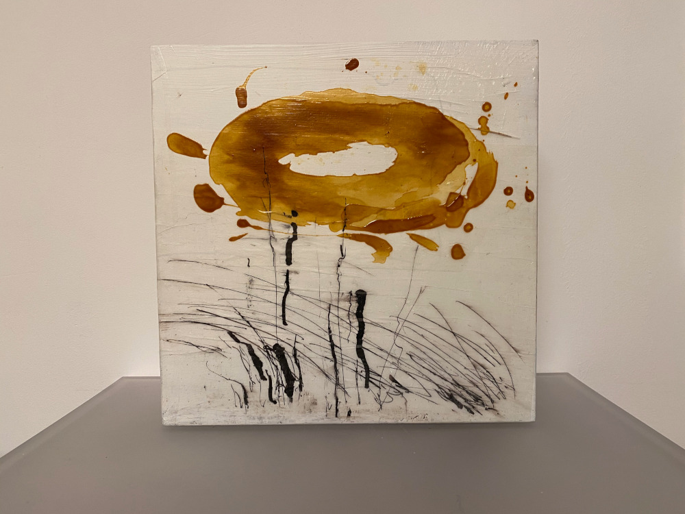 Objekt, Collage auf Holz, Wachsfinish, 30x30x6 cm