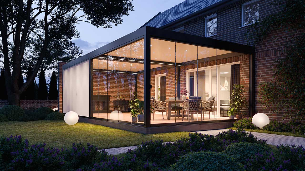 Moderne Lamellendach Pergola, im Garten, Wohntraum, Terrasse, Überdachung
