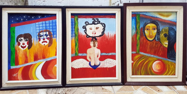 Tríptico La Vida. Oleo sobre tela, 105 x 55 cm. 1989.