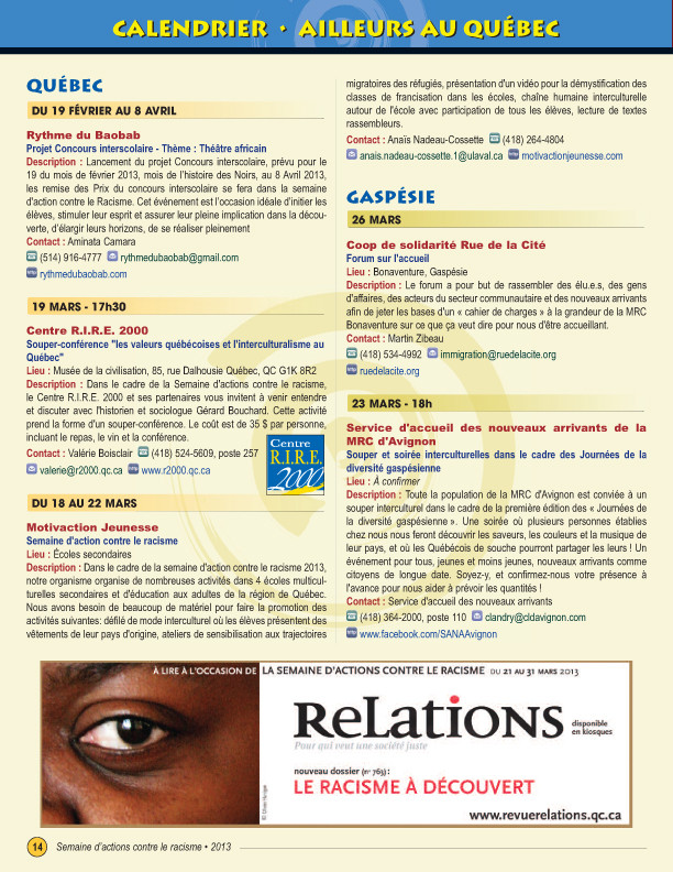 Pages imprimées du programme SACR 2013 par Paredesign Communications