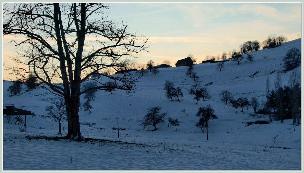 Coucher de soleil sur les hauteurs de Lapoutroie en hiver