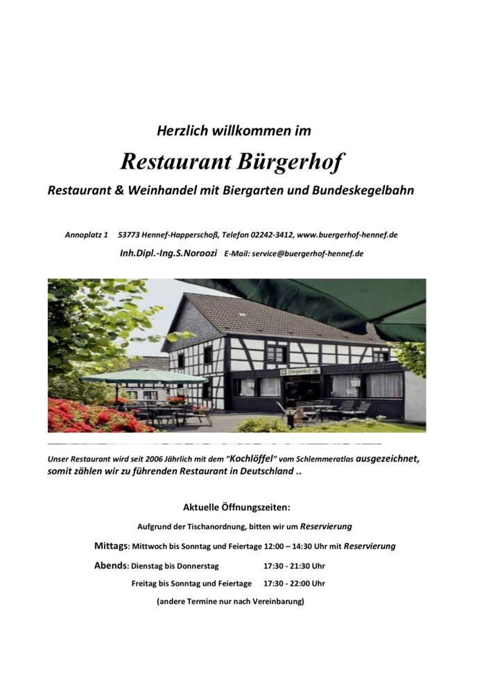 Speisekarte Buergerhof Hennefs Webseite