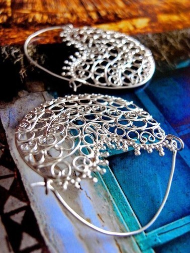 Silver filigree earrings with-granular-balls, full-view