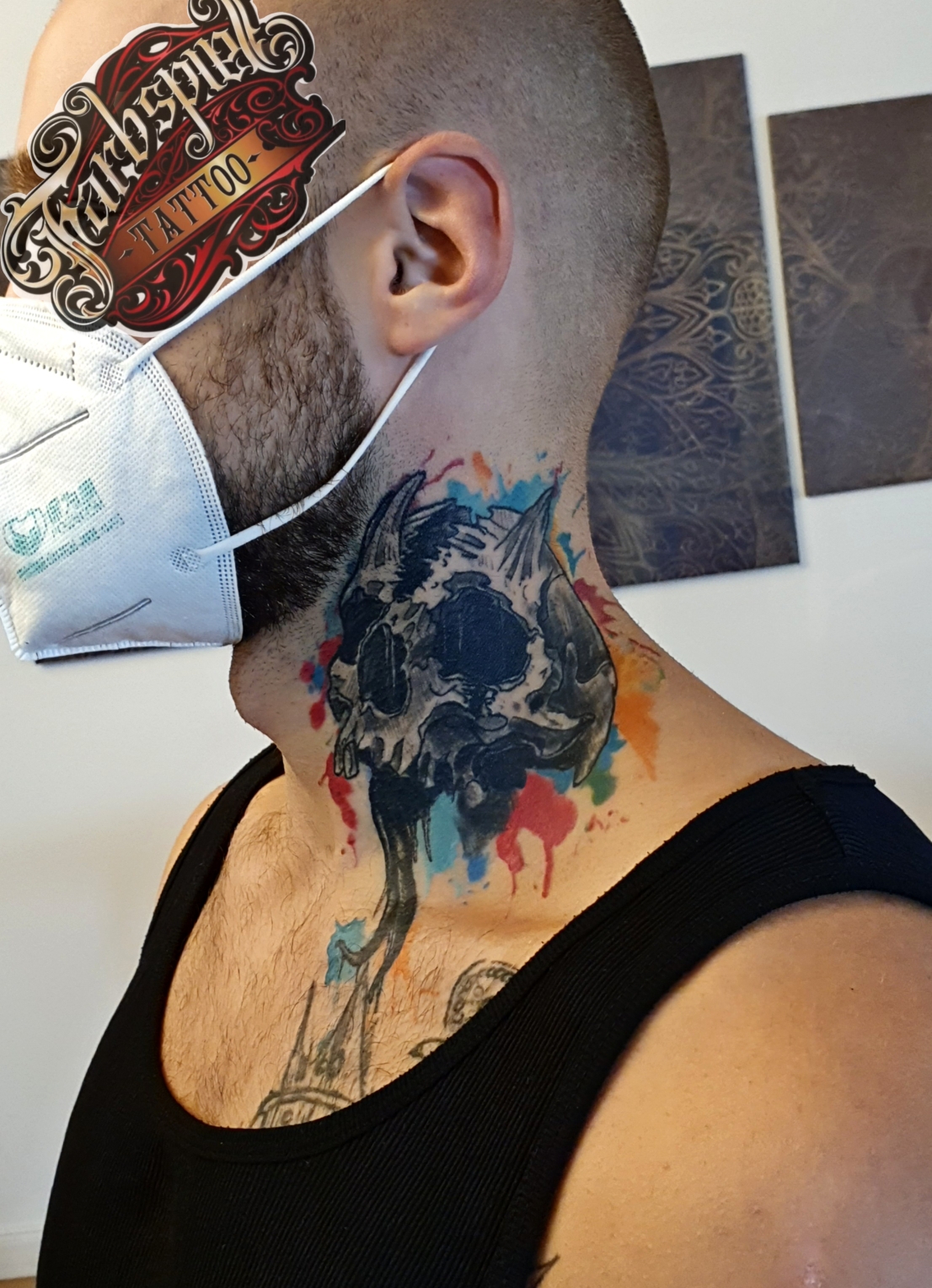 Watercolor skull tattoo 