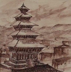 In Bhaktapur, 40x40 m.P., Tusche auf Papier