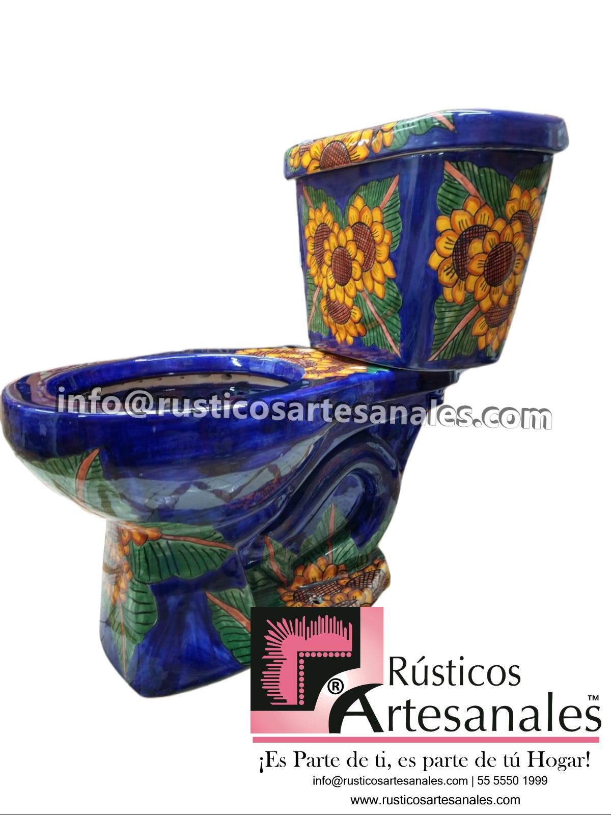 WC de Talavera Girasol Azul Taza Larga con Tanque (sin herrajes ni asiento)