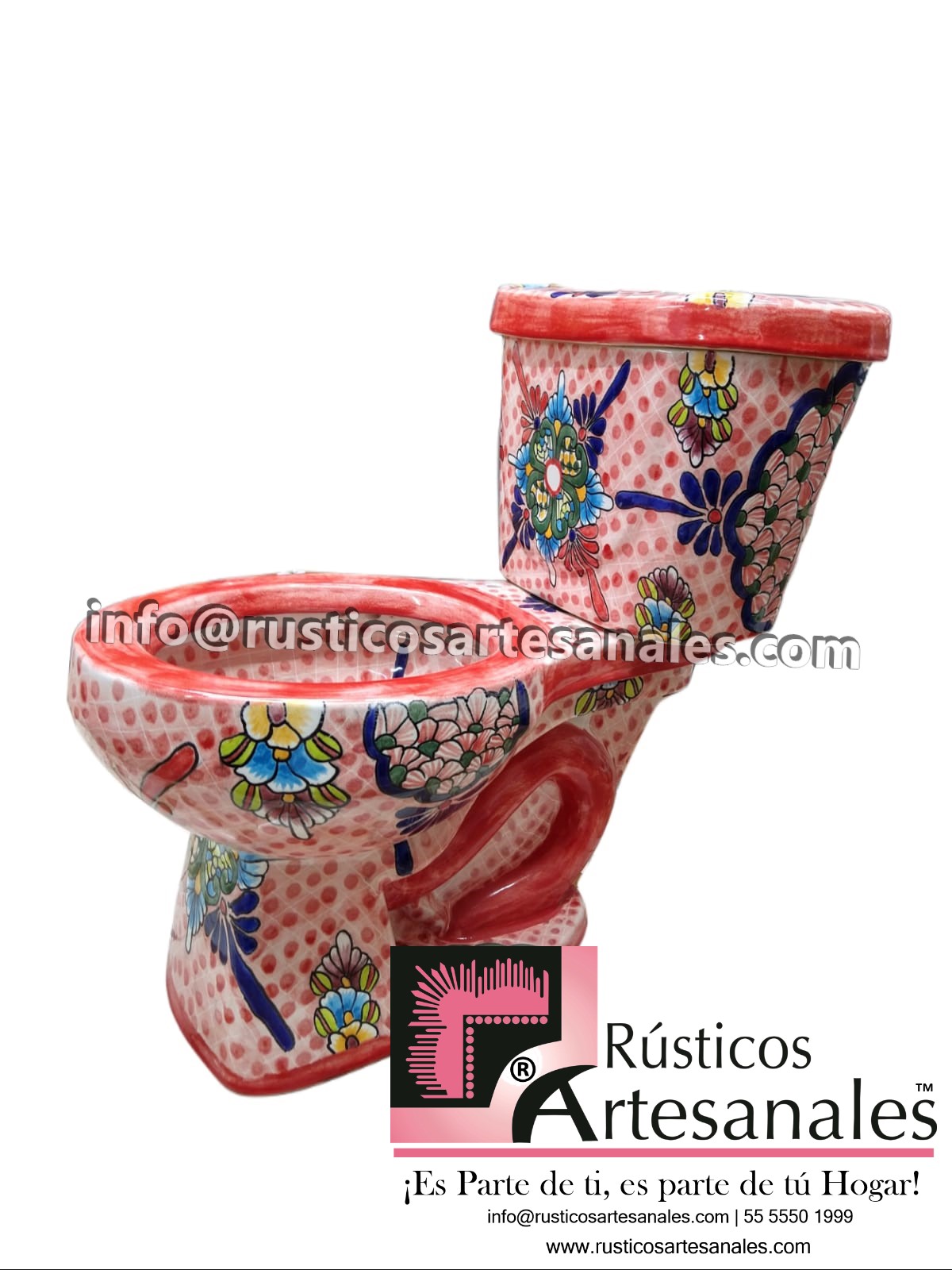 WC de Talavera Decorado Ixtapa Rojo Taza Larga con Tanque (sin herrajes ni asiento)