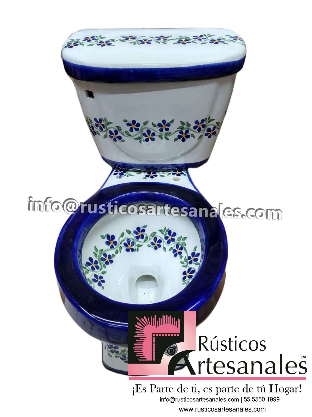WC de Talavera Violets Azul Taza Corta con Tanque (sin herrajes ni asiento)