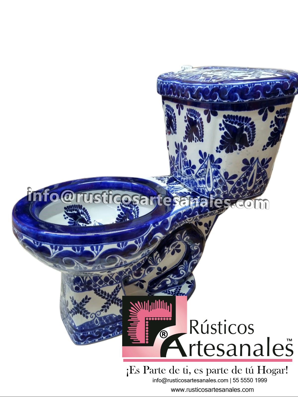 WC de Talavera Decorado Golondrina Azul Taza Larga con Tanque (sin herrajes ni asiento)