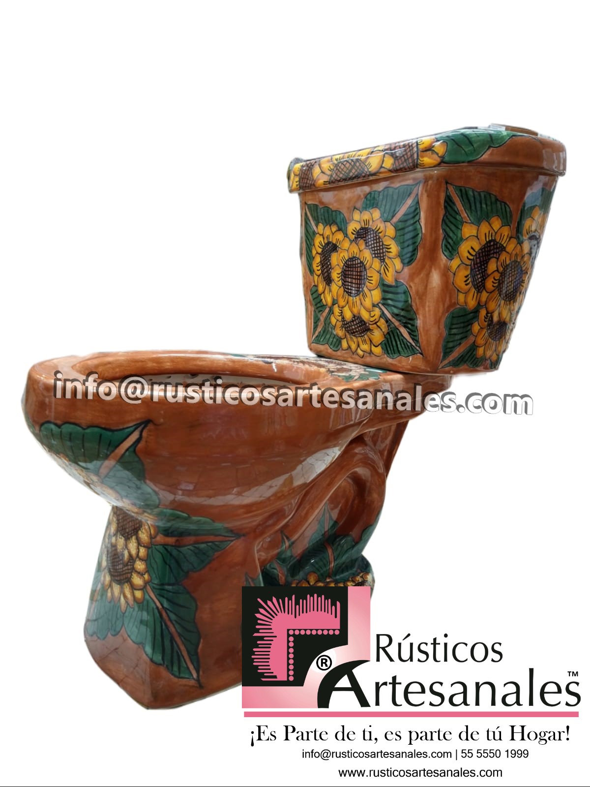 WC de Talavera Girasol Terracota Taza Larga con Tanque (sin herrajes ni asiento)