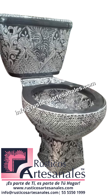 WC de Talavera Plumeado Negro Taza Larga con Tanque (sin herrajes ni asiento)