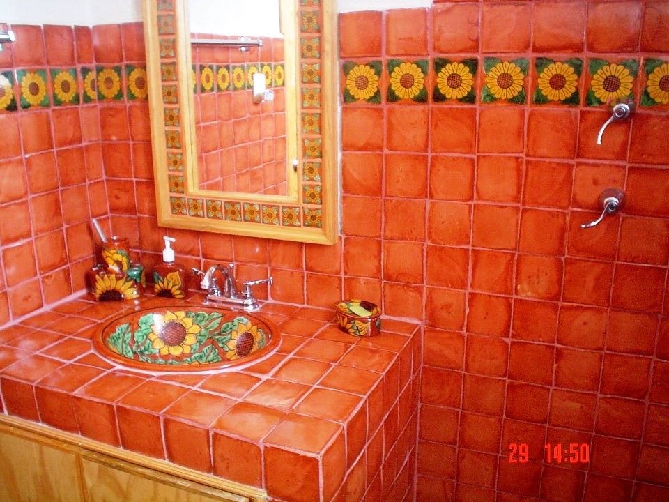 Baños Mexicanos Rústicos Artesanales Talavera Azulejo Talavera Tejas De Barro Losetas