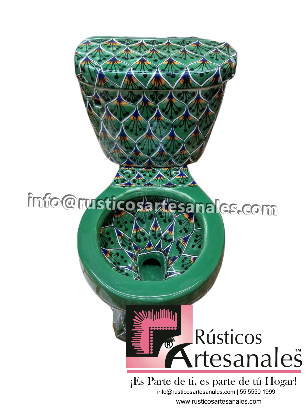 WC de Talavera Cola de Pavorreal Verde Taza Corta con Tanque (sin herrajes ni asiento)