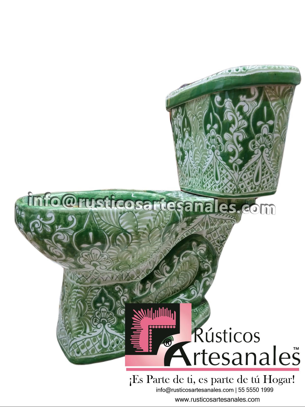 WC de Talavera Acapulco Verde Taza Larga con Tanque (sin herrajes ni asiento)