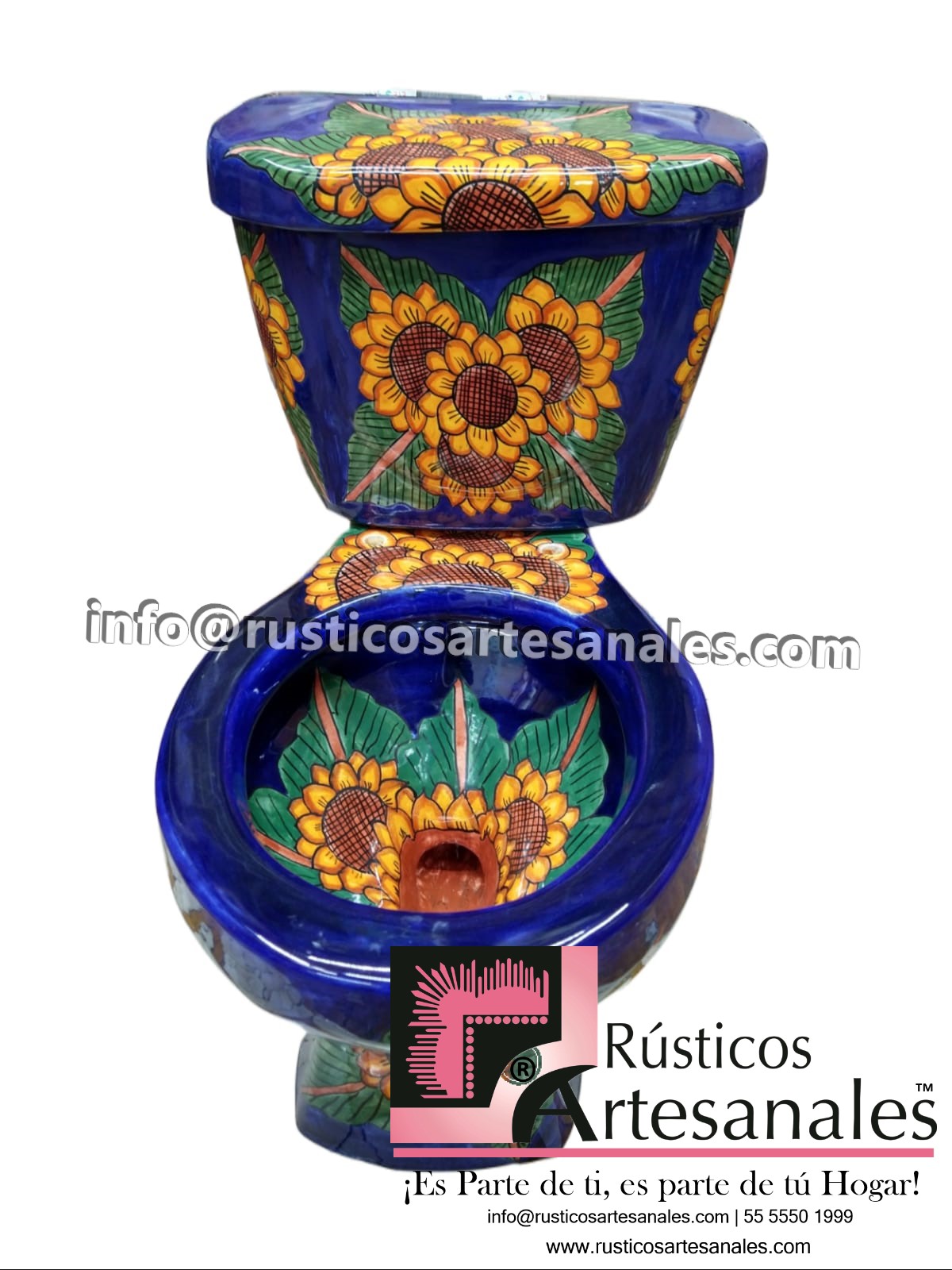 WC de Talavera Girasol Azul Taza Corta con Tanque (sin herrajes ni asiento)