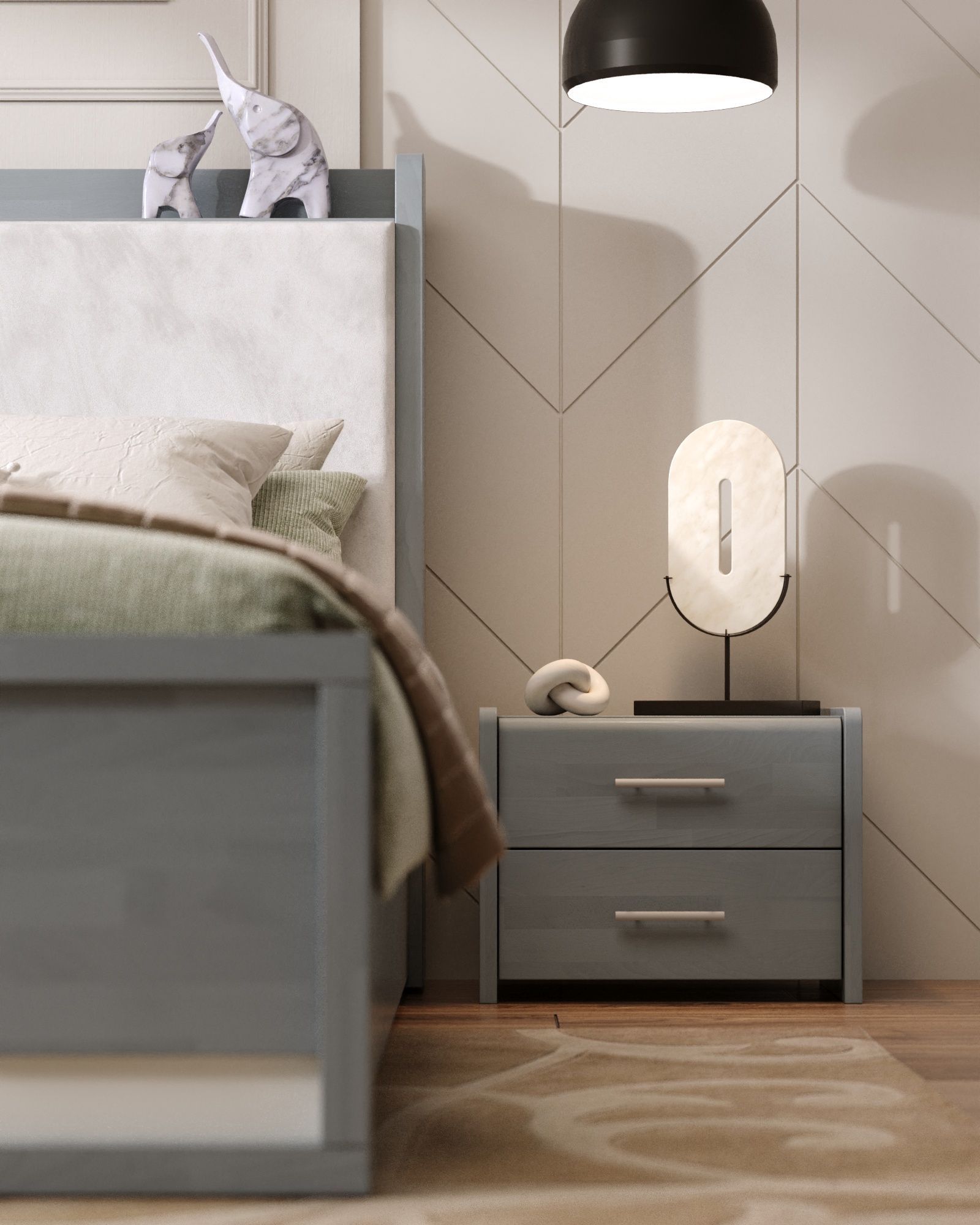modern residential bedroom interior visualization with warm lighting - Dionis Studio