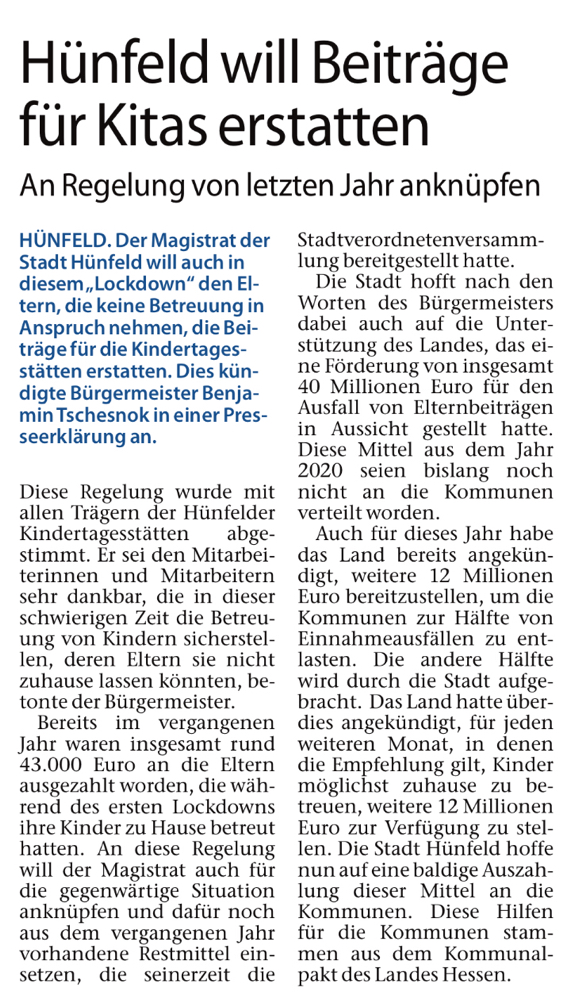 Amtsblatt der Stadt Hünfeld vom 30.01.2021