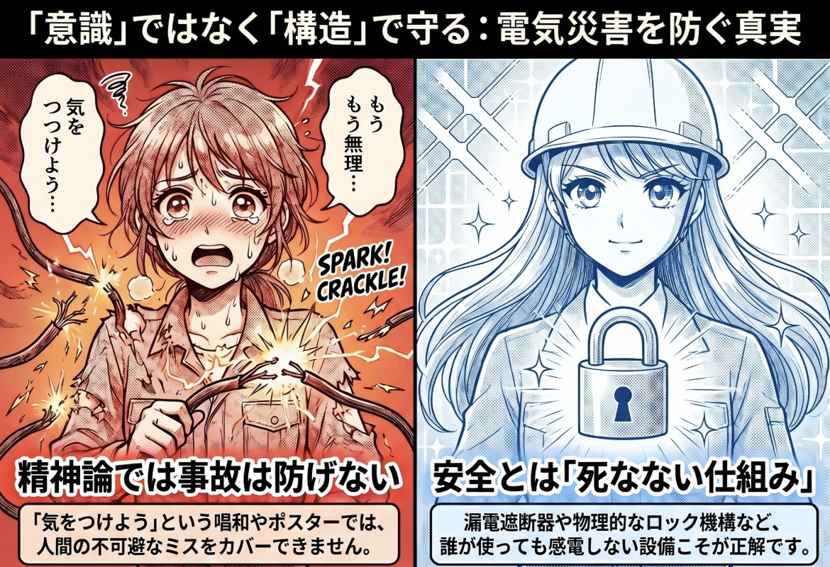 「ビリッときた」で済ませるな。低圧電気の感電事故を防ぐのは「注意」ではなく「構造」だ。