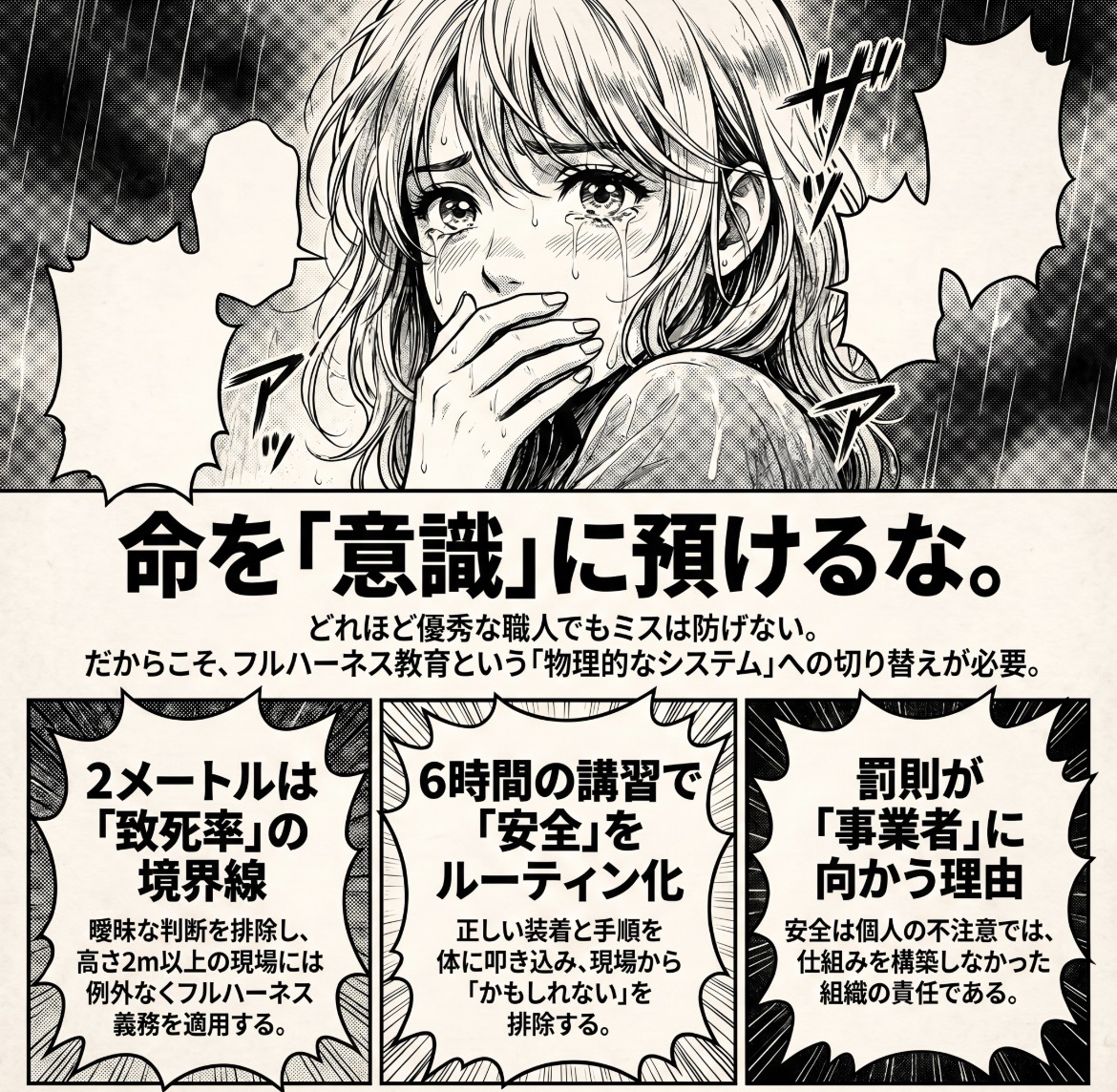 「気をつけて」では命は守れない。フルハーネス安全帯特別教育という組織の「防衛システム」