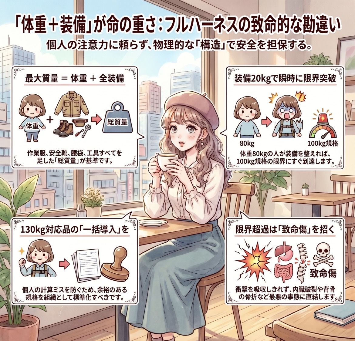 そのフルハーネス安全帯「100kg対応」は罠かもしれない。ランヤードショックアブソーバの最大質量制限と現場の勘違い