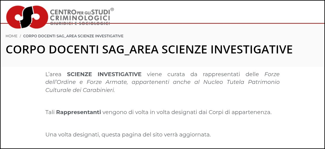 SCUOLA BIENNALE DI ALTA FORMAZIONE IN ARCHEOLOGIA GIUDIZIARIA® E  CRIMINI CONTRO IL PATRIMONIO CULTURALE  – SAG –