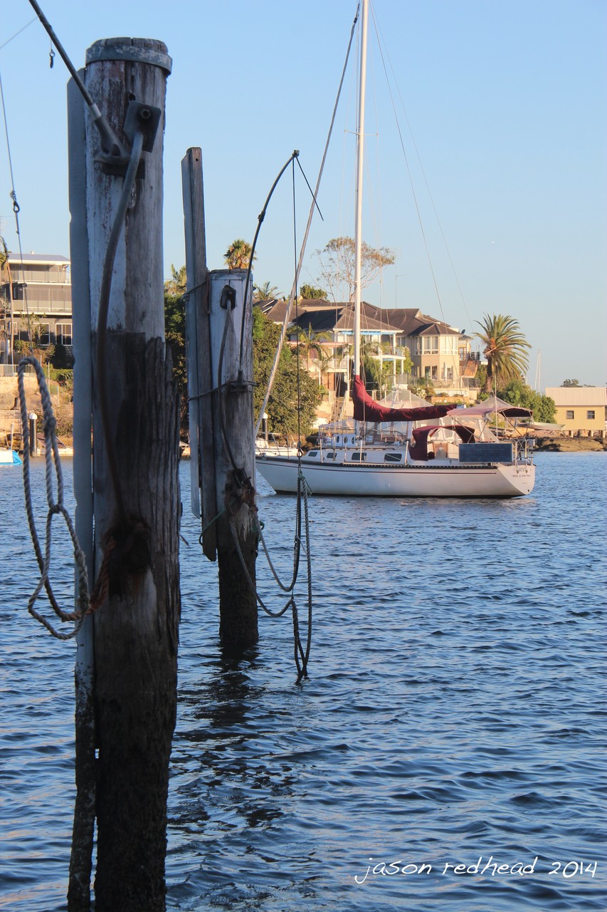  02-02-14 empty mooring, there were more ducklings in this mooring than boats. until i came along and chased them away. whoops. beautiful being near the water at sun down, tennyson point, nsw