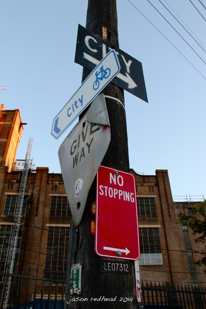  15-05-14 confused much?; i wonder which way will get me to the city the quickest? or maybe i should just give way and not stop? balmain, nsw 