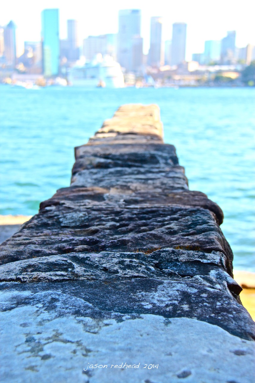  09-12-14 ocean dive; not sure there would be too much water directly under this stone dive platform but it sure does make for a stunning back drop to just hang out and get a few lines of richard north patterson in, jeffrey street wharf, nsw
