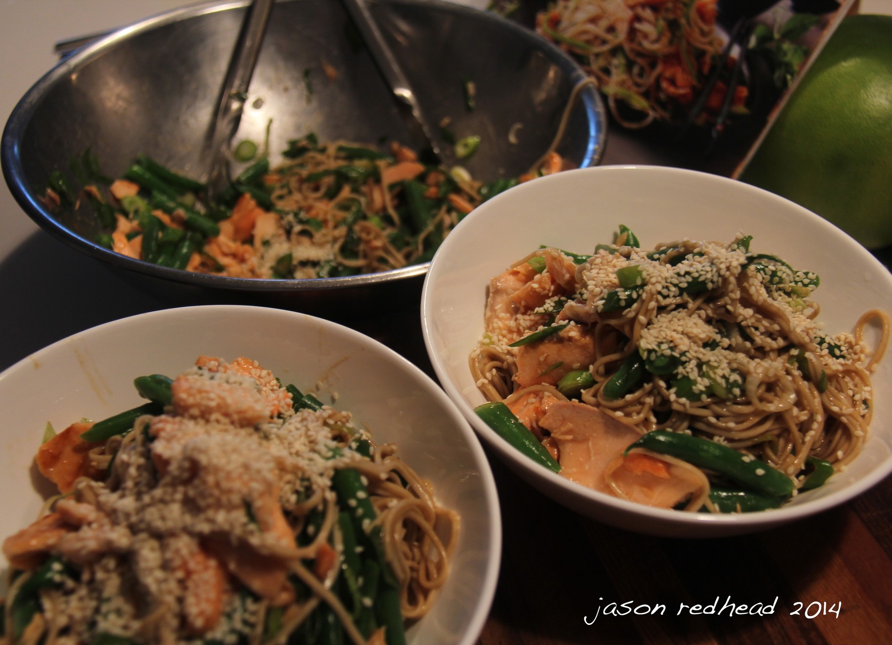  16-01-14 soba noodles; after a run in the scorching heat and a swim at long reef, these japanese soba noodles with baked salmon was a delicious way to end the day, pyrmont, nsw 