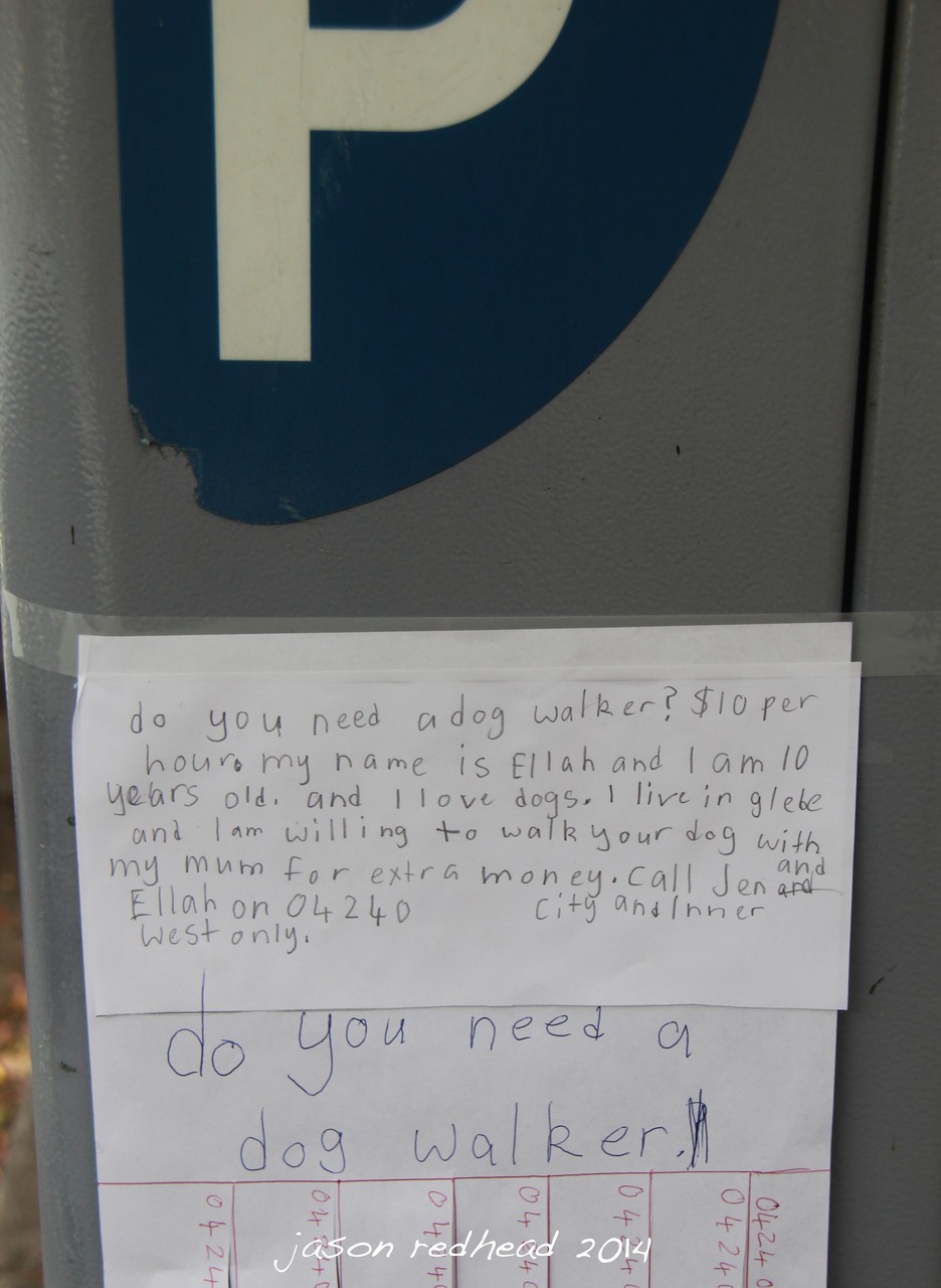  06-01-14 dog walking; found this in glebe yesterday, thought it was very cute,  if i had a dog i'd give her a call. i want a dog. glebe, nsw 